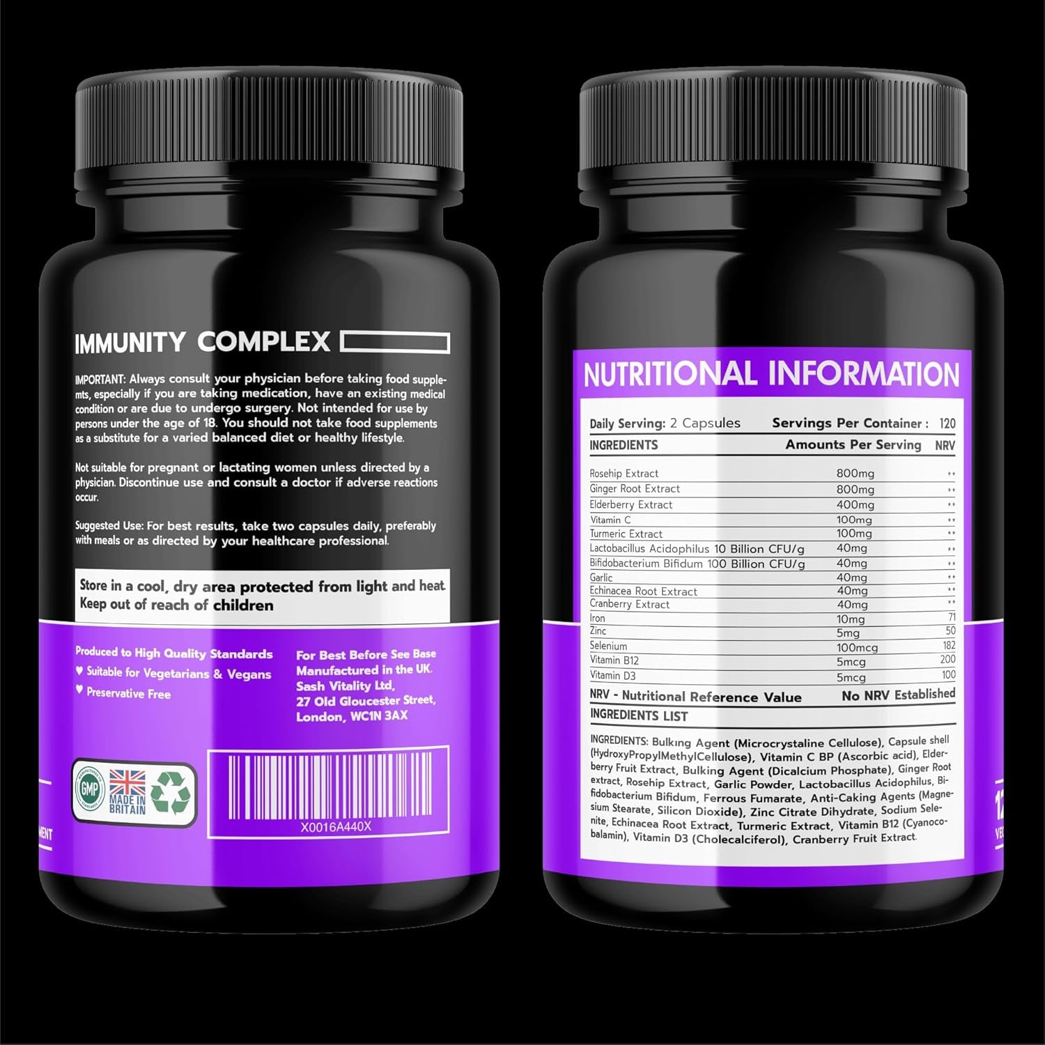 Immune Booster – Immune System Support Supplement with Vitamin D3-120 Capsules - Zinc, Elderberry, Iron, B12, C, Turmeric, Selenium, Garlic, Probiotics & More – Vegan Multivitamin Complex