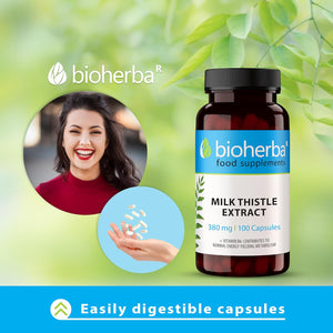 Milk Thistle 380 Mg – 100 Capsules | Herbal Supplement with Silymarin and Vitamin B6 for Antioxidant and Metabolic Support by BIOHERBA