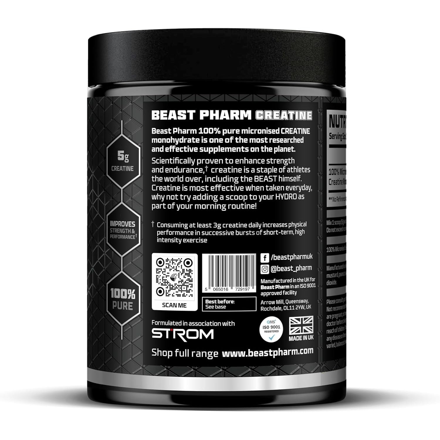 Beast | Creatine Monohydrate Powder 100 Servings (500G) 100% Pure Micronised Creatine Powder | Unflavoured