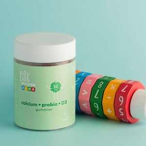 Jelly Pills Calcium for Kids + Probiotics & Vitamins D3 and K2-70 Vegan Gummies - No Added Sugars - Strawberry Flavor - Bone & Teeth Support