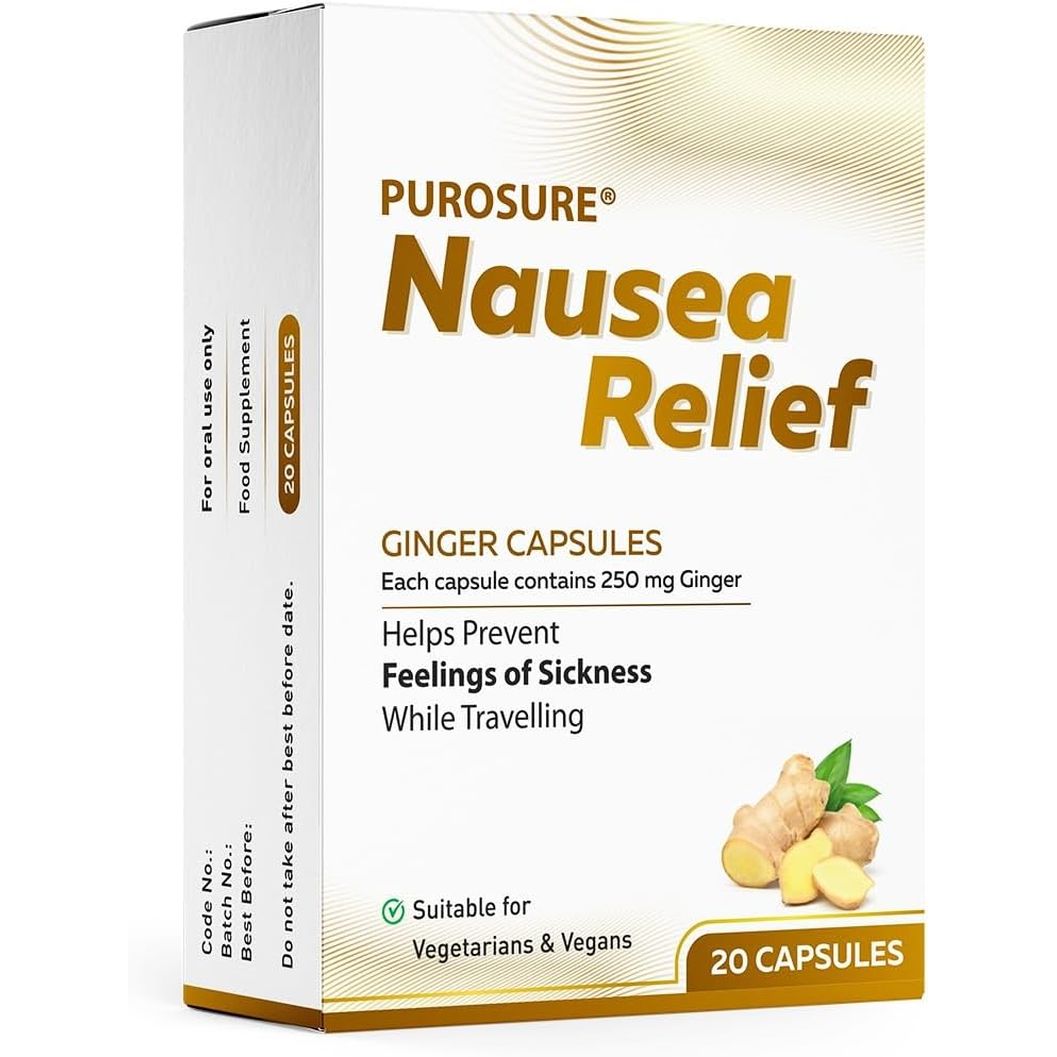 Purosure Nausea Relief Ginger Capsules for Travel Sickness Relief, 250 Mg (20)