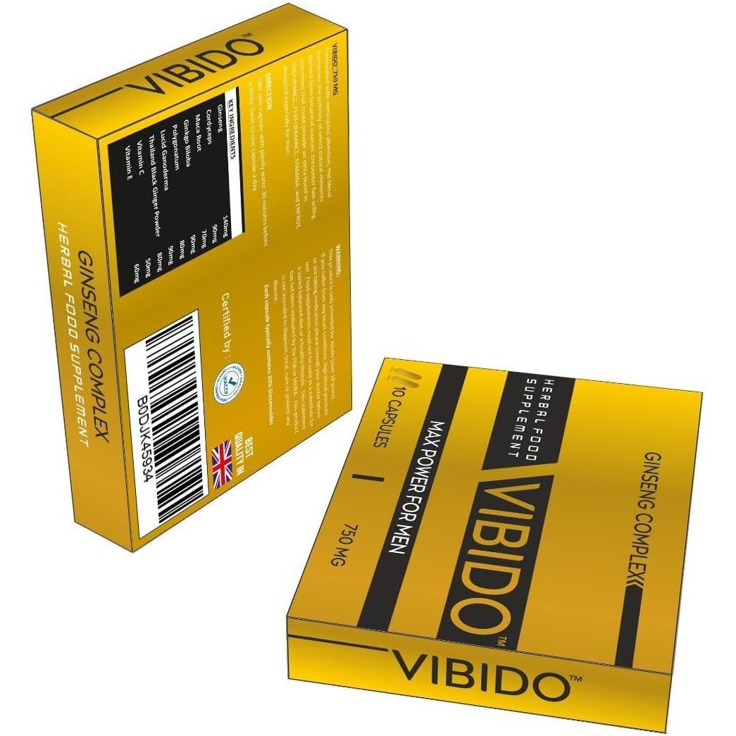VIBIDO 750Mg | Stronger | Longer | Harder | Performance | Extra Strength Enhancing Pills | Stamina Endurance Booster Supplement Pills for Men | 10 Ginseng Capsules