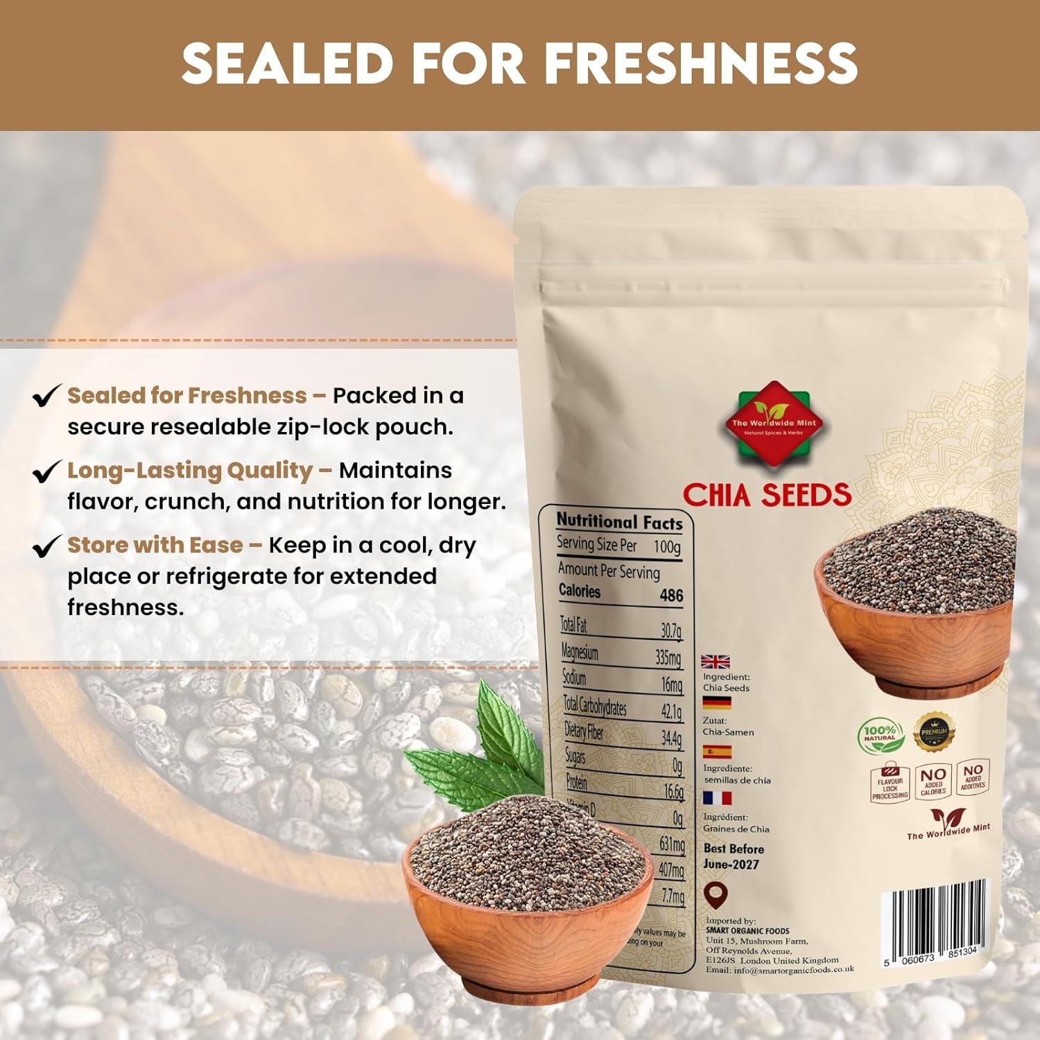 Chia Seeds (900G / 31.75 Oz) | Raw Chia Seeds | Pure and Natural | Vegan | Gluten Free | GMO Free | Premium Quality | Source of Fibre | No Additives | Authentic