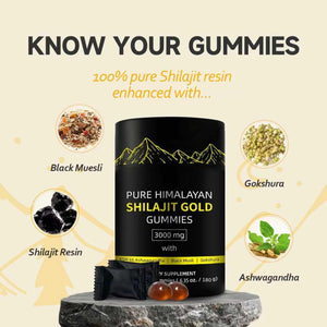 Shilajit Gold Gummies for Man, Gold Seal Pure Himalayan Shilajit Enriched with Acid Fulvic, Essential Minerals, 85+ Trace Elements to Boost Energy and Immunity, 60 Capsules.