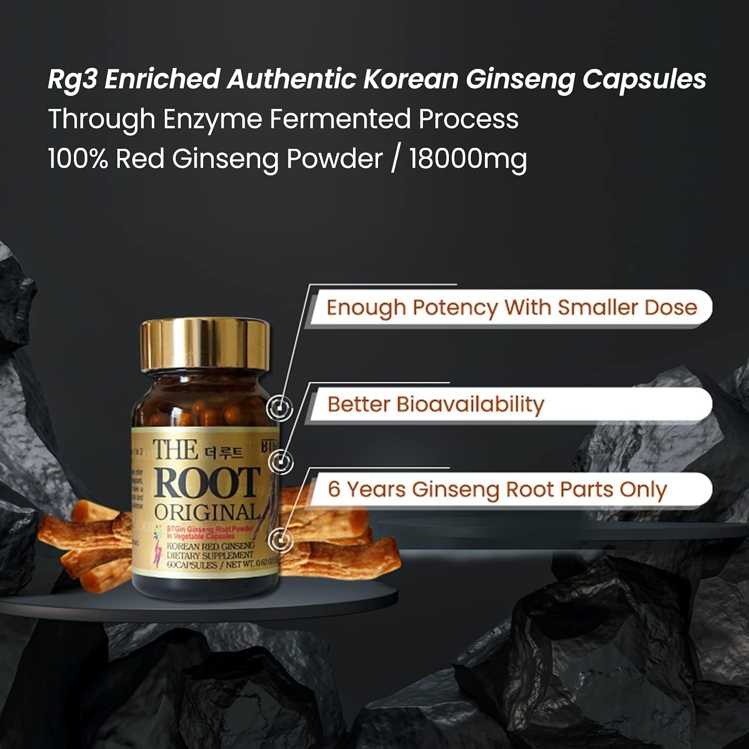 BTGIN Korean Red Ginseng Capsules, Natural Energy Supplements for Immune Support, Stress Relief, Focus and Mental Clarity, the Root Original Enriched with Pure Ginsenosides Rg3