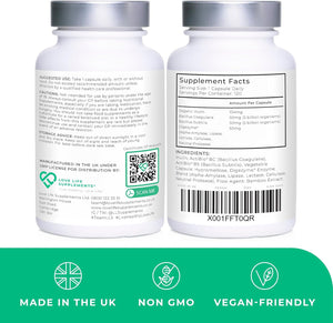 Multispore® plus Probiotics, 4 Month Supply - 120 Capsules, Bacillus Coagulans & Bacillus Subtilis Spore Based Probiotic, Bloating Relief/Gut Health, with Digestive Enzymes & Prebiotic Inulin, UK Made