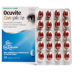 Ocuvite Complete, Eye Supplement Capsules, by Bausch + Lomb, Lutein and Zeaxanthin Supplement with DHA Omega 3 plus Zinc, Supports Normal Vision, Two Capsules per Day