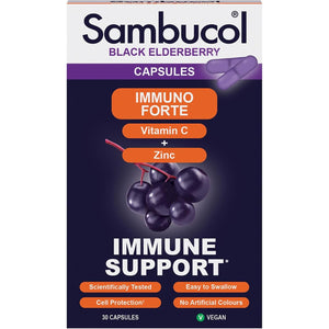 Sambucol Natural Black Elderberry Immuno Forte Capsules | Vitamin C | Zinc | Immune Support Supplement| 30 Capsules