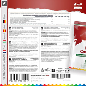 Iron Supplement - 150 Vegan Tablets - Complex with Vitamin C, B12 and Folic Acid - High Strength Ferrous Fumarate 14Mg per Tablet - Energy Support for Women & Men - Made in the UK - Nu U Nutrition