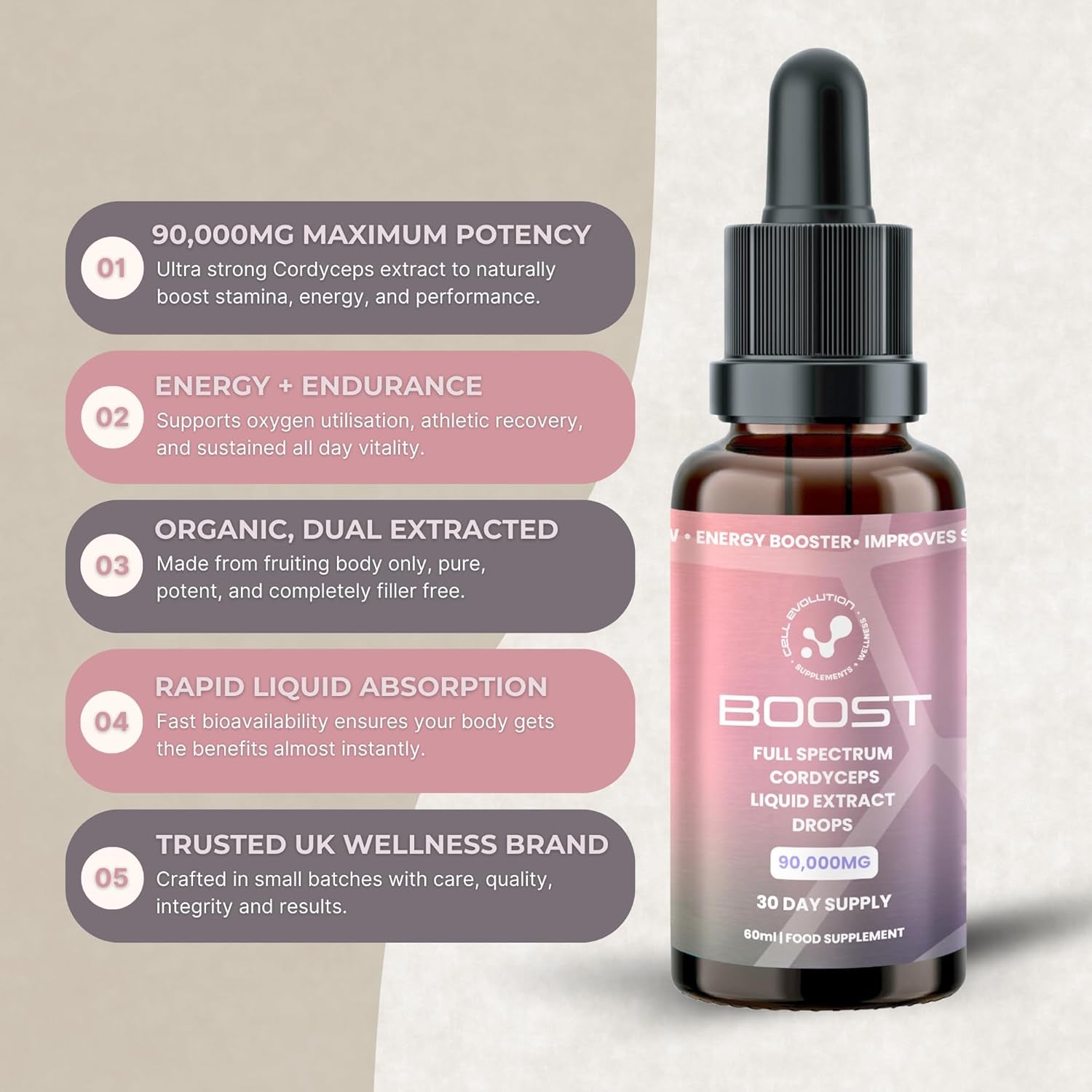 Cell Evolution Cordyceps Full Spectrum Liquid Mushroom Drops Supplement, Super Strength 90,000Mg (15:1), Energy Booster & Improves Performance, Natural & Suitable for Vegans & Vegetarians