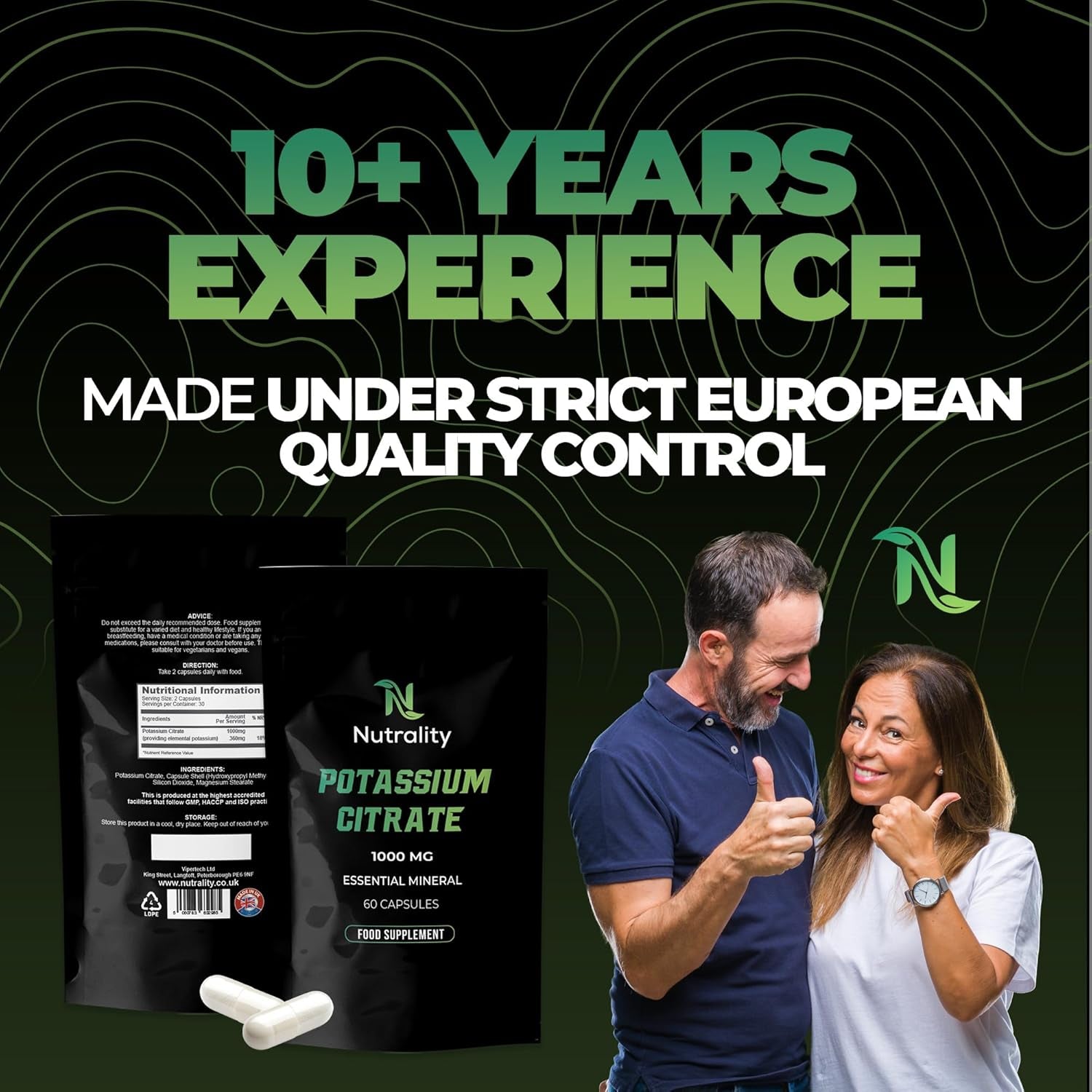 Nutrality Potassium Citrate 1000Mg | High Strength Potassium Supplement | Nervous System, Muscle Contraction, Keto-Friendly (60 Capsules)