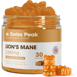 Swiss Peak Lion'S Mane 2000Mg Max-Strength Gummies, Ginkgo Biloba, Citicoline, Cordyceps, Vitamins B5, B12, 30 Pieces, UK Made | Mental Clarity, Effective Alternative to Capsules and Tablets