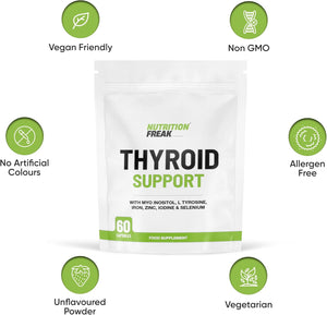 Thyroid Support Supplement - 60 Capsules - Includes Myo Inositol, L-Tyrosine, Iron, Magnesium, Zinc, Manganese, Selenium, Vitamin B12 - Contributes to the Reduction of Tiredness & Fatigue