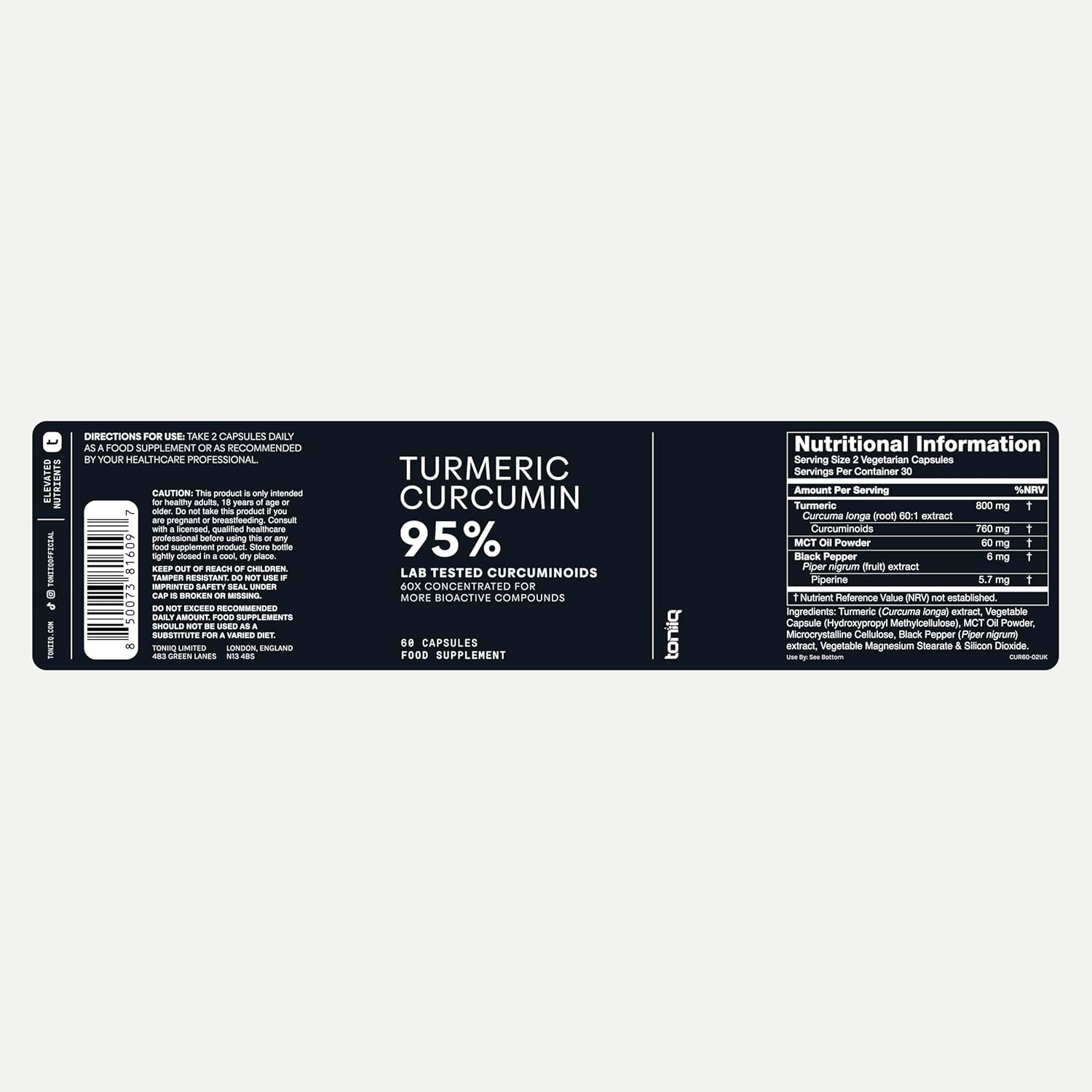 Turmeric Curcumin - Ultra High Potency 60:1 Extract with 95% Curcuminoids - 800Mg per Serving - Black Pepper & MCT Oil for Enhanced Absorption - Third-Party Lab Tested - 60 Capsules