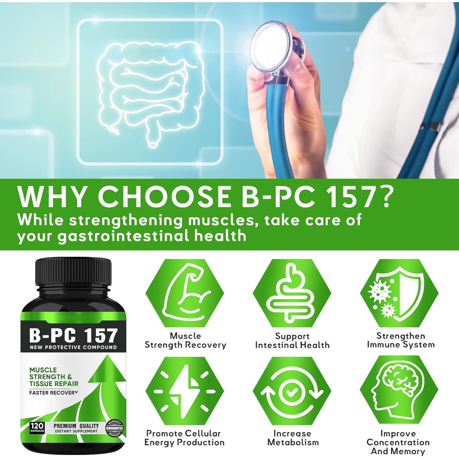 BPC 157 Peptide Capsules, New Protective Compound Bpc-157 1000Mg,Non-Gmo, Gluten-Free-120Capsules