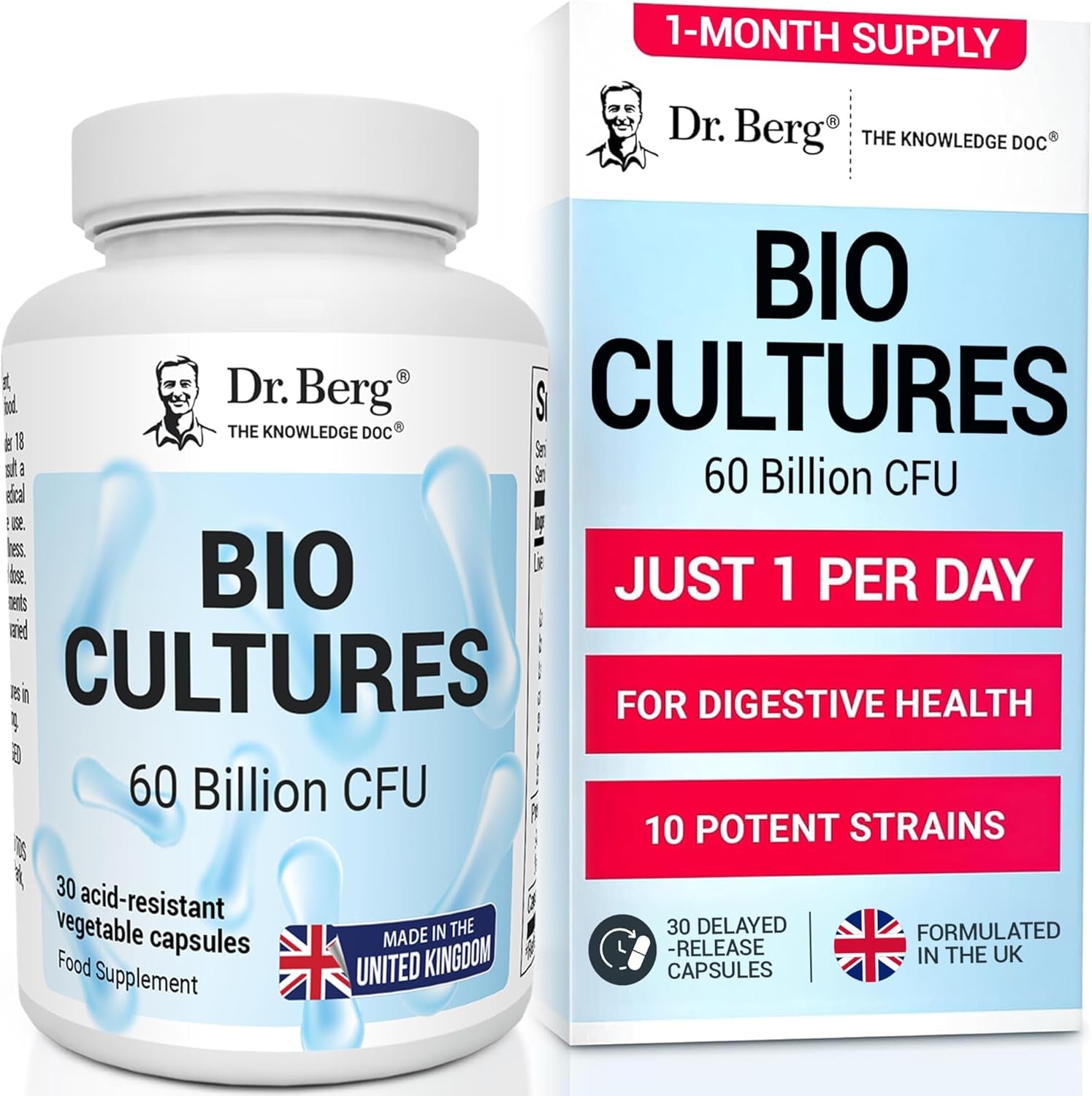 Dr. Berg Bio Cultures Complex Probiotics with Prebiotics | 60 Billion CFU | Prebiotic and Probiotic Supplements with Lactobacillus and Bifidobacterium Strains