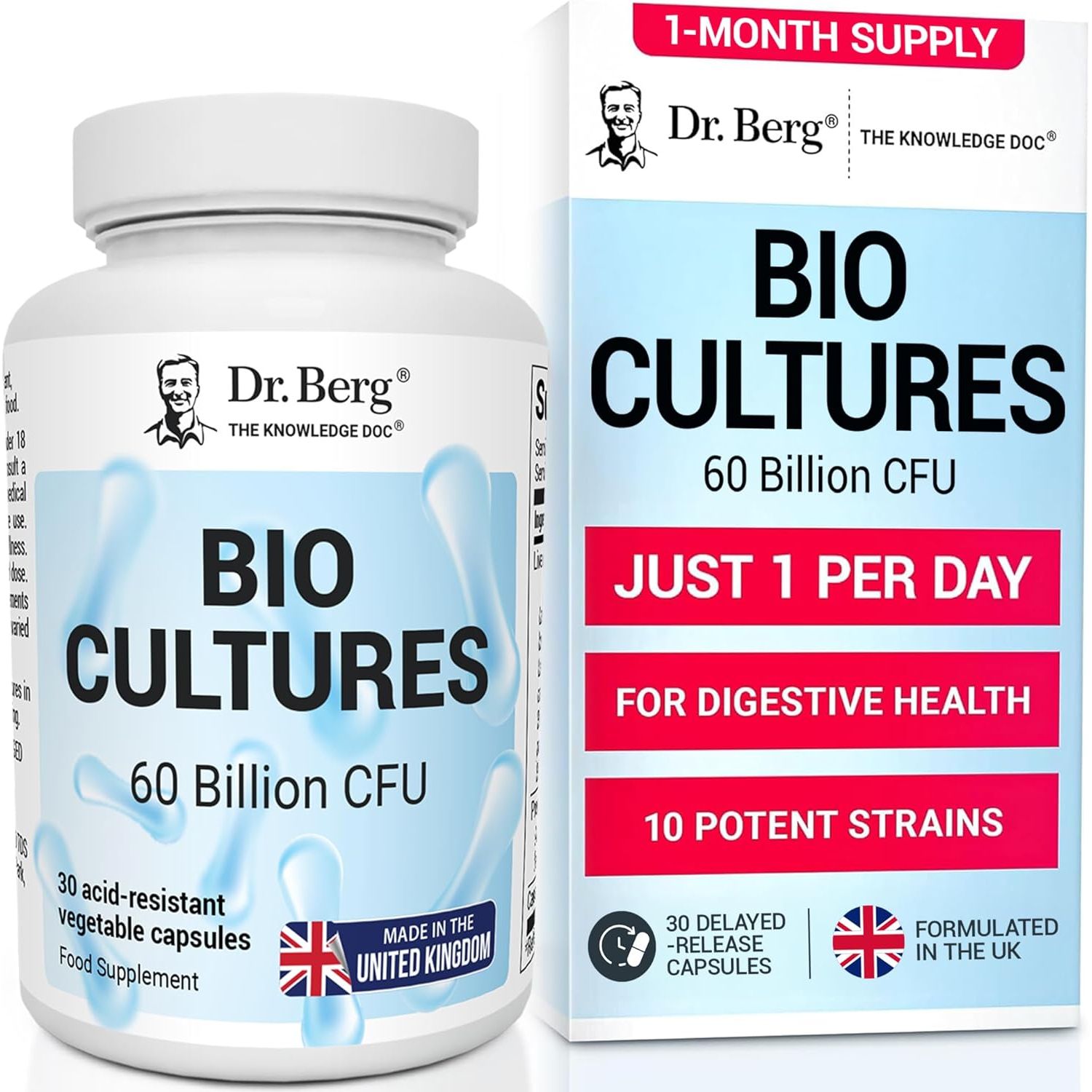 Dr. Berg Bio Cultures Complex Probiotics with Prebiotics | 60 Billion CFU | Prebiotic and Probiotic Supplements with Lactobacillus and Bifidobacterium Strains
