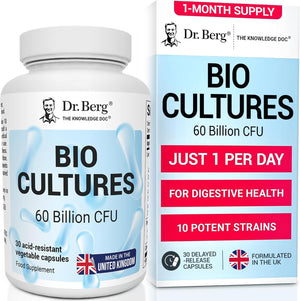Dr. Berg Bio Cultures Complex Probiotics with Prebiotics | 60 Billion CFU | Prebiotic and Probiotic Supplements with Lactobacillus and Bifidobacterium Strains