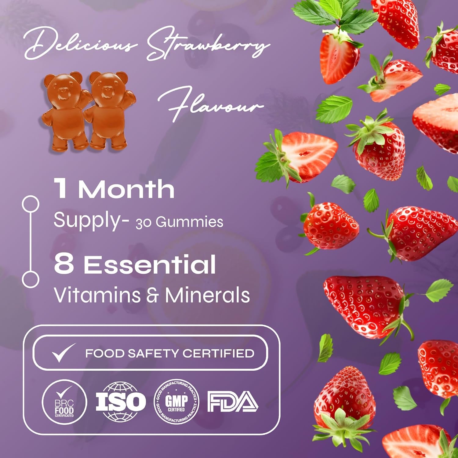 Known Kids Multivitamin Complex Gummies - Sugar-Free - Vitamin C, B6 - Immune Support - Natural Strawberry Flavour - 30 Vegan Gummies, 1 Month Supply