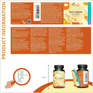 Vegavero Beta Carotene | 180 Capsules | Tan Accelerator | 100% Natural Source of Vitamin a | NO Additives, Lab-Tested | Vegan