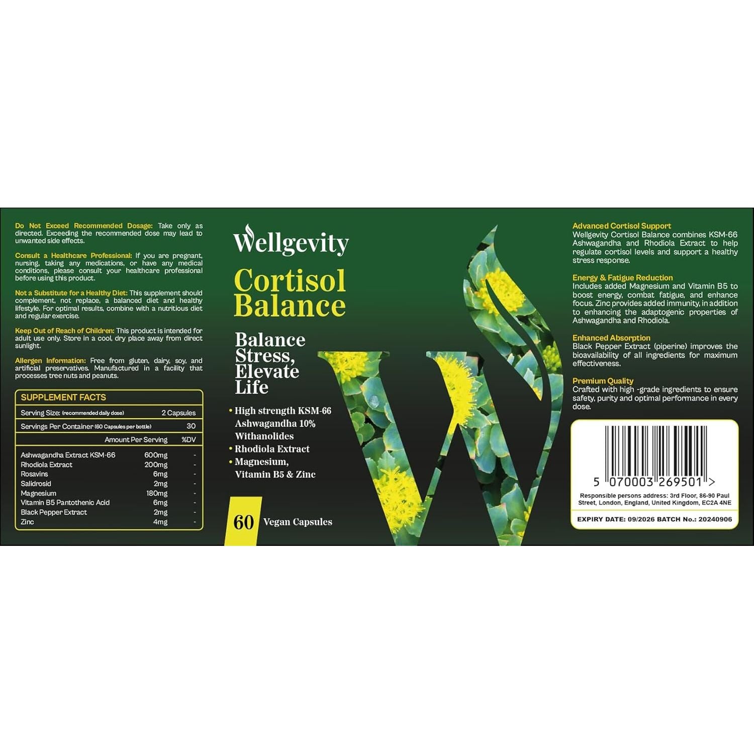 Wellgevity Cortisol Reducing Supplements Featuring High-Strength Ashwagandha KSM-66 with Added Zinc for Enhanced Immune Support. Ashwagandha High Strength Potent Formula 6000 Mg & Rhodiola Extracts.