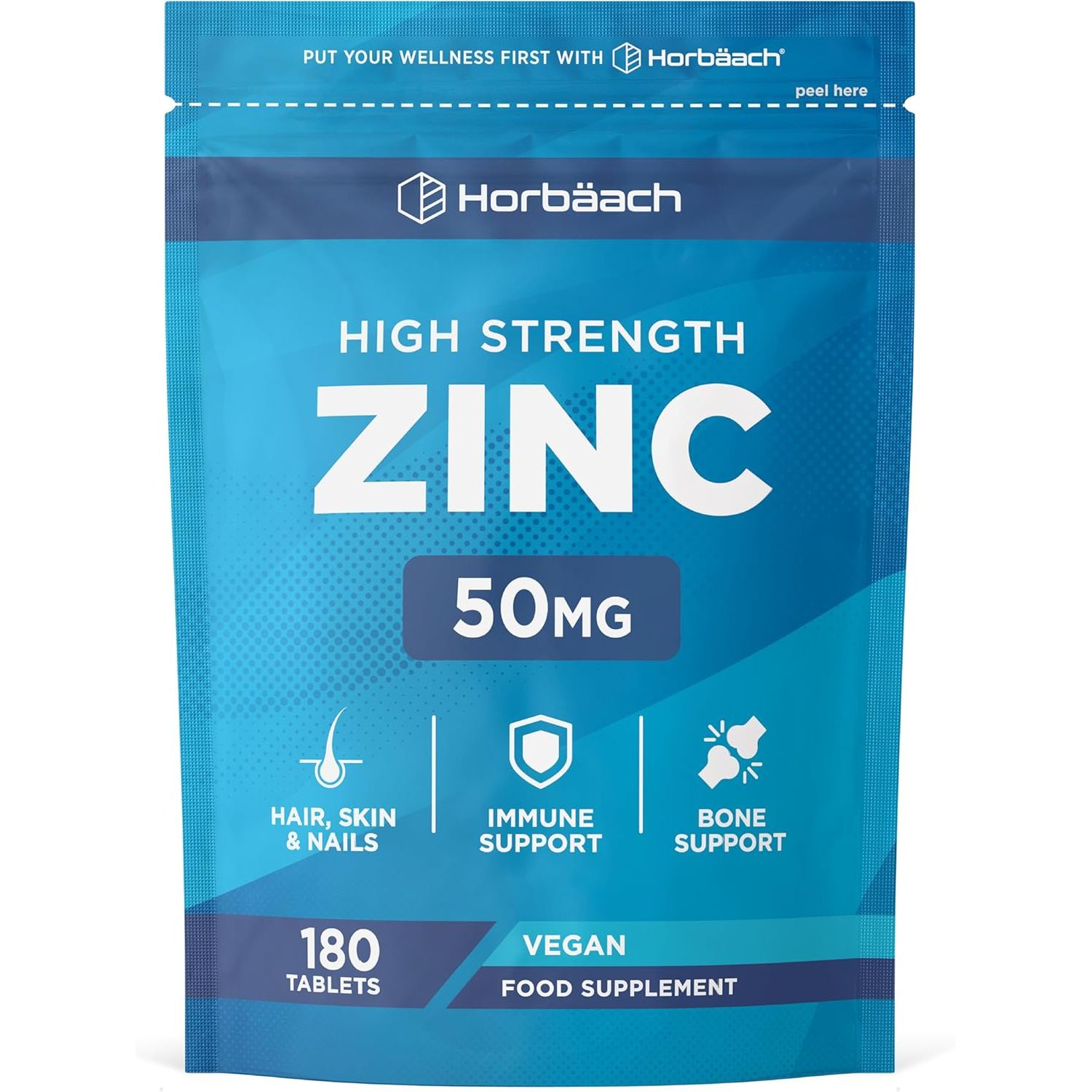 Zinc Supplement 50Mg | High Strength Zinc Tablets - 500% NRV | 180 Vegan Tablets | Immune Support Supplement | by Horbaach