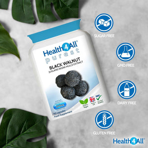 Health4All Black Walnut Hulls 2000Mg 90 Capsules, Strongest Black Walnut Green Hull Capsules for Intestinal Health, Cleanse & Detox, Vegan, Purest: No Additives | Made in UK