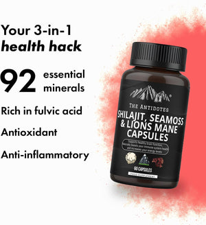 The Antidotes Shilajit, Seamoss and Lions Mane Capsules - 60 Vegan Capsules
