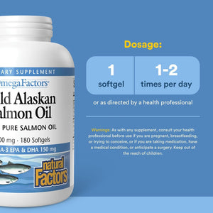 Natural Factors, Omega Factors, Wild Pacific/Alaskan Salmon Oil, 1000 Mg, 180 Softgels.