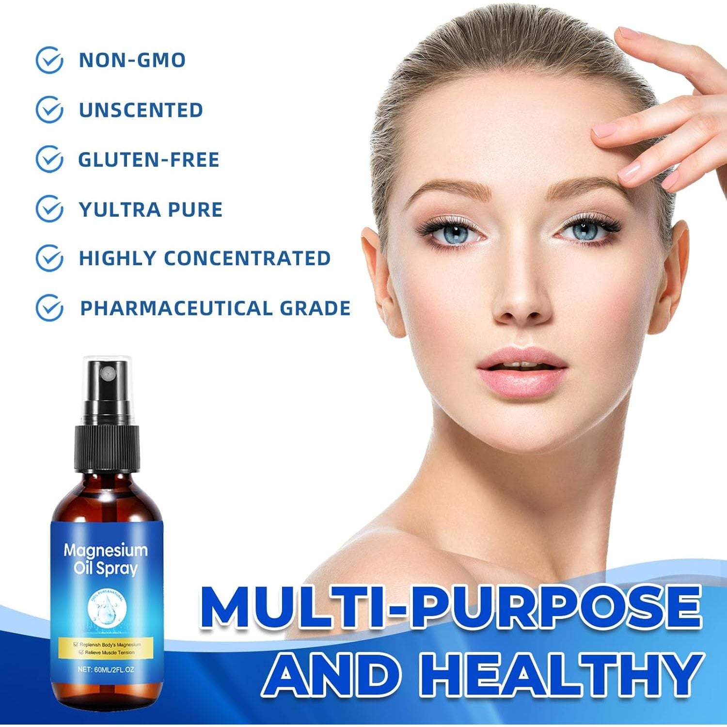 Pure Magnesium Oil Spray, Foot Magnesium Spray, Leak-Proof Portable Package, Magnesium Oil Body Care Natural Formula, Easy to Absorb and Soothe.