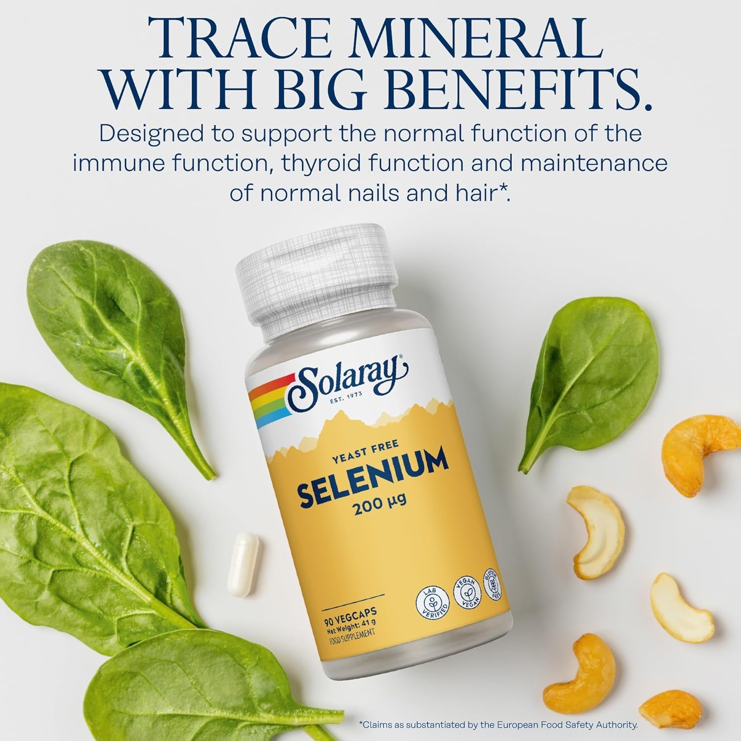 Selenium 200Mcg - 90 Vegan Capsules - High Strength Selenium Supplement for Men and Women - L-Selenomethionine - Lab Verified - Solaray