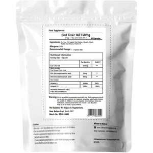 Ukhealthhouse High Strength Cod Liver Oil Vitamin a & D, EPA, DHA Softgels 550Mg (60 Capsules)