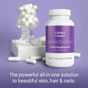 Hey Nutrition Collagen Complex Hyaluronic Acid & Sea Kelp Vitamin E, C, Biotin - Healthy Nails, Skin, Hair Joints Metabolism - Type 1 Marine Supplement - Non GMO, 60 Capsules