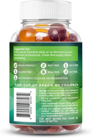 Probiotic + Prebiotic Fiber Gummies Sweetened with Stevia and Tapioca - Suitable for Kids & Adults, for Better Gut Health, High Potent Probiotics & Fiber - 60 Strawberry, Lemon, Blueberry Gummy