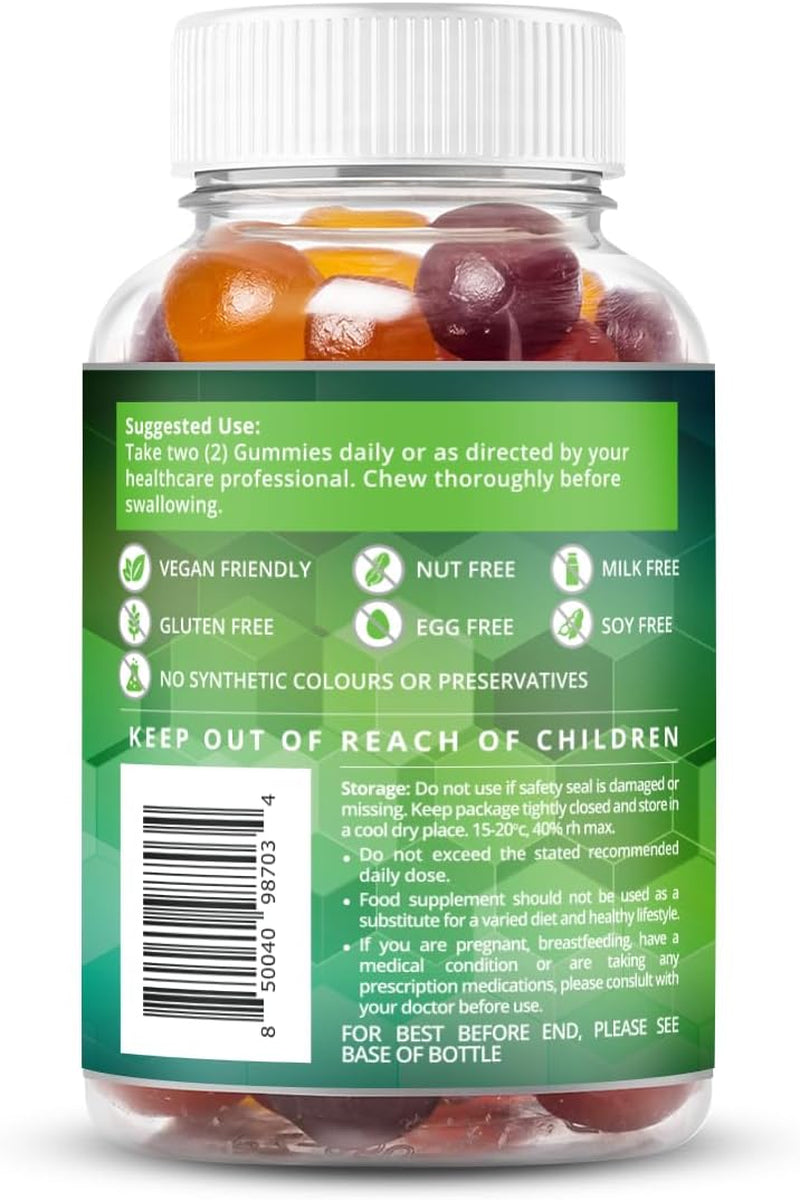 Probiotic + Prebiotic Fiber Gummies Sweetened with Stevia and Tapioca - Suitable for Kids & Adults, for Better Gut Health, High Potent Probiotics & Fiber - 60 Strawberry, Lemon, Blueberry Gummy