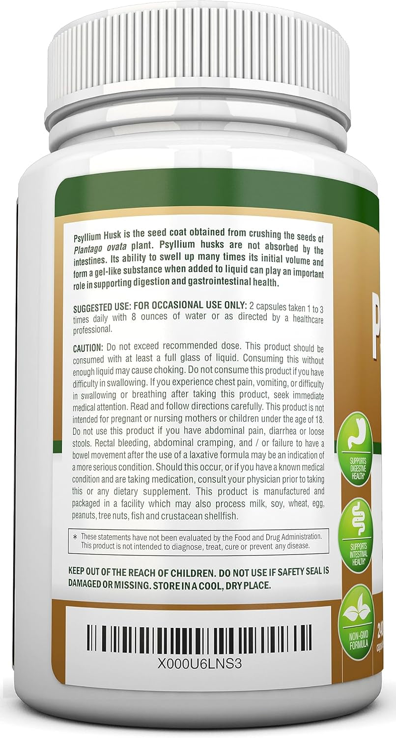 PSYLLIUM Husk Capsules - 1450Mg per Serving - 240 Capsules - Premium Psyllium Fiber Supplement - Great for Digestion and Regularity - 100% Natural Soluble Fiber