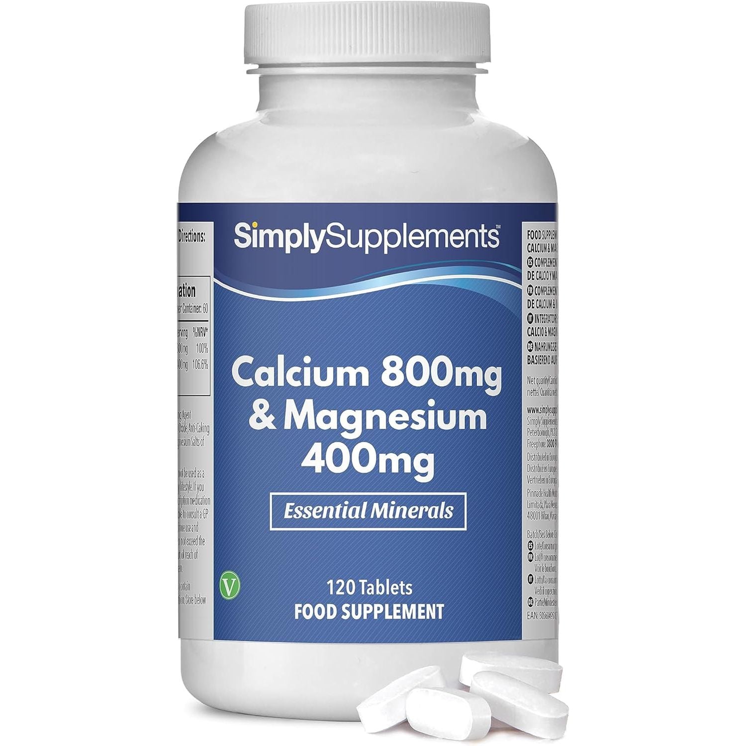 Calcium 800Mg & Magnesium 400Mg High Potency Formula | Vegan & Vegetarian Friendly | Support for Bone Health and Muscle Function | 120 Tablets = 2 Months’ Supply | Manufactured in the UK