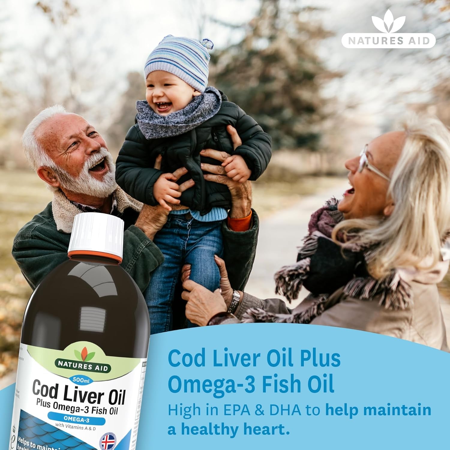 Natures Aid Cod Liver Oil Liquid 500Ml - High Strength Omega-3 Fish Oil with Vitamins a & D - Supports Immune System Heart Health Brain Function and Vision - Non-Gmo - Purity Guaranteed