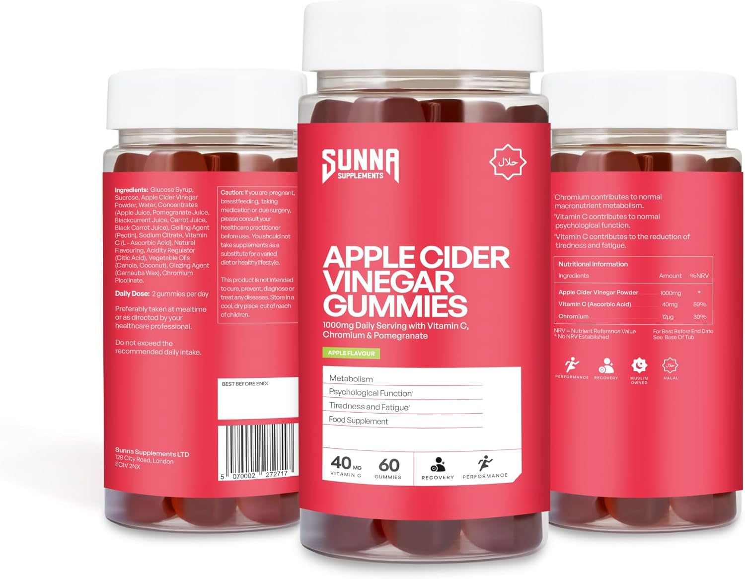 Sunna Supplements Apple Cider Vinegar Gummies 1000Mg – Supports Metabolism & Immune Health – with Vitamin C, Chromium & Pomegranate – Vegan, Non-Gmo, Gluten Free – 60 Gummies