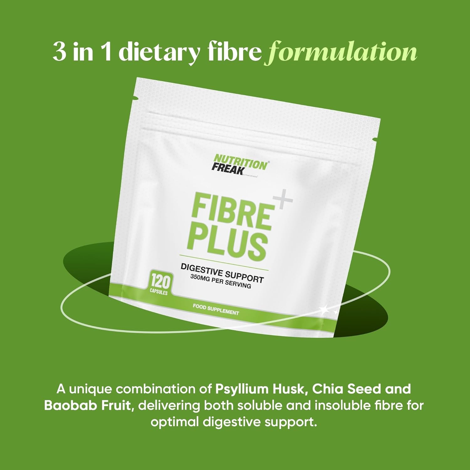 Fibre plus by Freak Athletics - Daily Fibre Supplement - Premium Fibre Capsules with Psyllium Husk, Chia Seed, Baobab Fruit