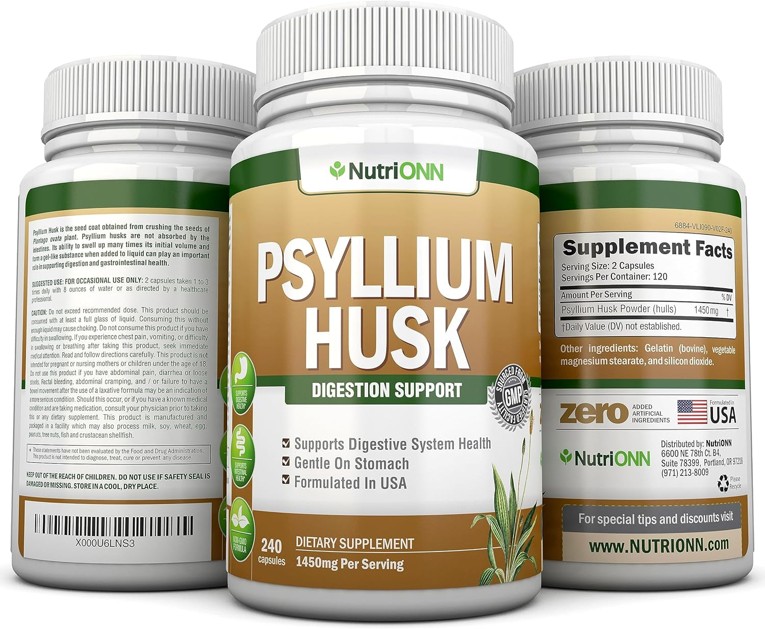 PSYLLIUM Husk Capsules - 1450Mg per Serving - 240 Capsules - Premium Psyllium Fiber Supplement - Great for Digestion and Regularity - 100% Natural Soluble Fiber