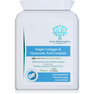 Vegan Collagen & Hyaluronic Acid Complex - 60 Capsules - Effective Skin, Hair & Nails Formula with 500Mg of Vollagen in the Exact Amino Ratios of Human Collagen - D-Biotin, Seaweed, Vitamins E&C