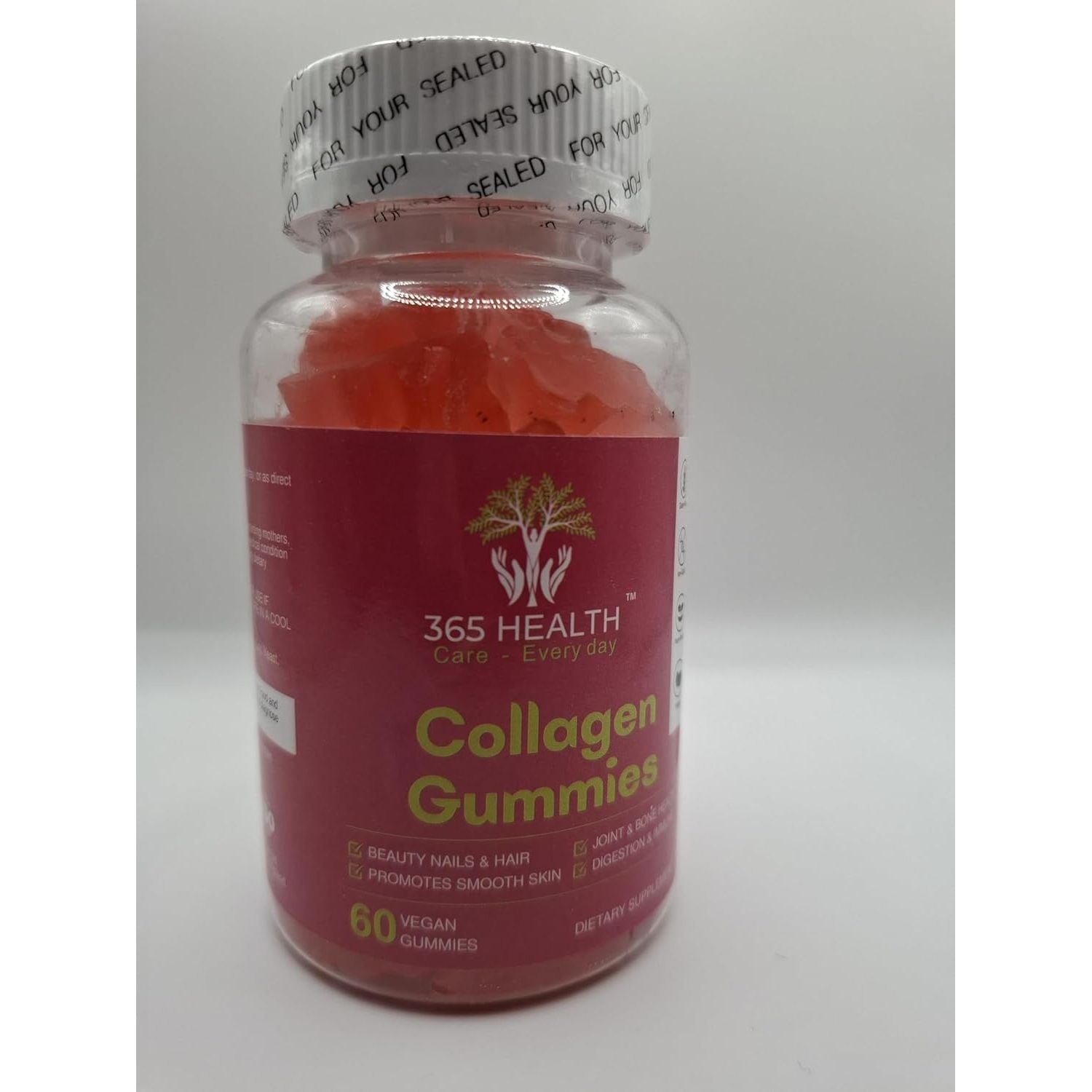 Brighter Eyes, Stronger Nails, Shiny Hair. 60X Vegan, Plant Based Collagen Gummies. Gluten Free. Delicious Strawberry Flavour. Contains Biotin + Vitamin C.