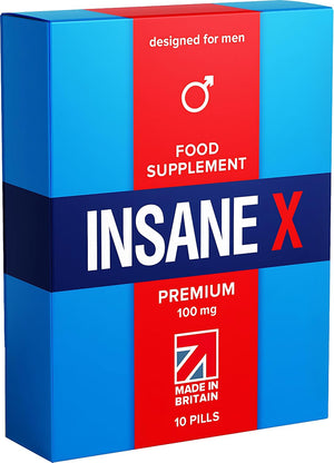10 INSANE X Premium - Extra Strong Pills for Men UK - Natural Fast-Acting Maca Ginseng Tablets for Men - for Enhanced Performance