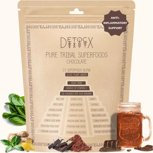 Detocx 21 Supergreens Powder |Chocolate| Anti-Oxidants,Bloating Relief,Immune & Inflammation Support |Organic,Superfoods,Probiotic,Prebiotic,Fibre| Gluten&Dairy&Soy Free| Vegan| 30+ Servings|250G