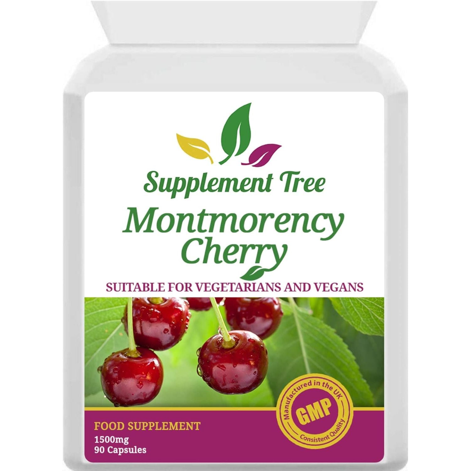 Montmorency Cherry Capsules 1500Mg - 90 Vegan Capsules - High Strength Pure Freeze Dried Cherry Powder Extract - 3000Mg per Daily Serving - UK Manufactured