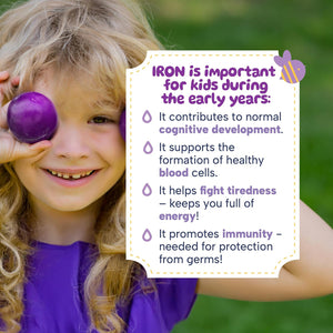 Minadex Minakids Ironbaby Drops – Liquid Iron Supplement for Children, Sugar-Free, Vegan, Plum Flavour, 60Ml (2-Month Supply), Supports Immune Health, Minimal Iron Aftertaste, Made in UK