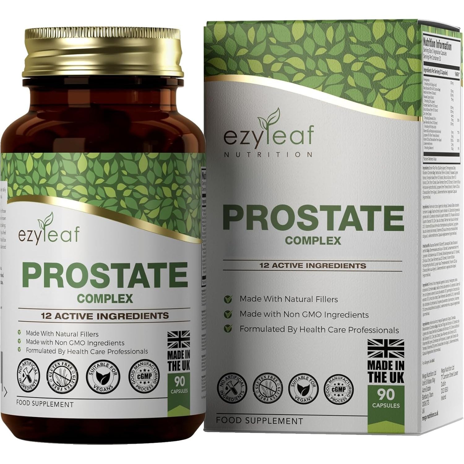 Ezyleaf Prostate Complex | High Strength Supplements for Men UK | 90 Stinging Nettle Capsules with Beta Sitosterol, Zinc, Pumpkin Seed, Boron, Boswellia Serrata & More