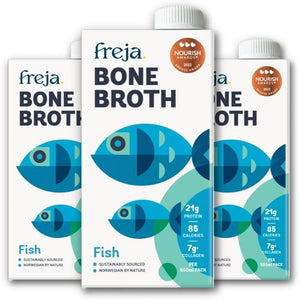 Freja Fish Bone Broth | Liquid Collagen & Protein | Low Carb, Keto & Gluten Free | Clear Liquid Fish Broth, Not Fish Stock Cubes, Powder, or Concentrate | 3 X 500Ml