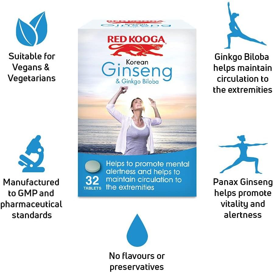 Red Kooga Ginseng Multivitamins and Minerals, with Vitamins B2, B6 and 12 and Niacin, Zinc and Iron, Pack of 32 Tablets